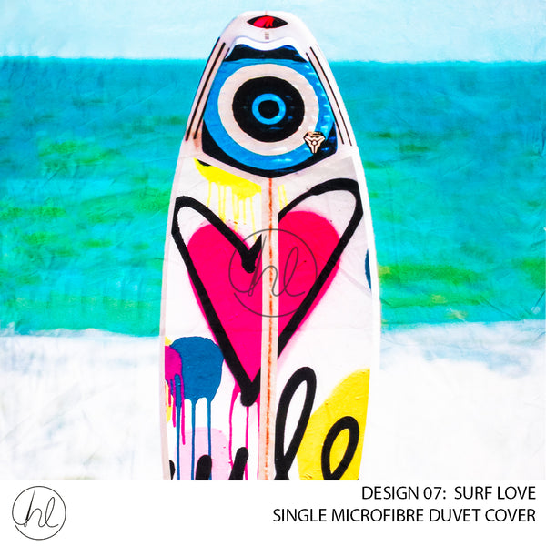 MICROFIBRE DUVET COVER SET	(DESIGN 07) (SURF LOVE) (SINGLE)