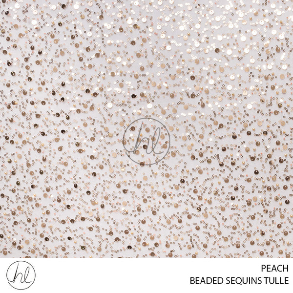 Beaded Sequins Tulle (56) Peach (140cm) Per M
