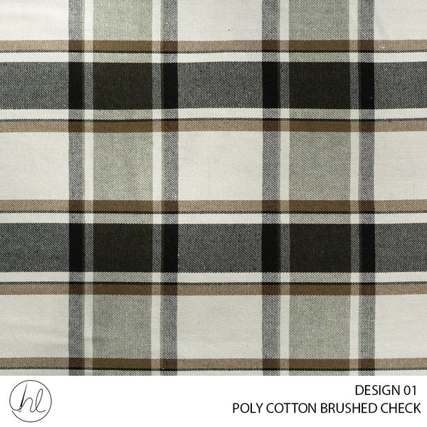 Poly Cotton Brushed Check (56) Brown (140cm) Per M