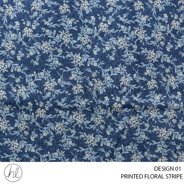 Printed Floral Stripe (51) Denim Blue (Desgn 01) (150cm) Per M