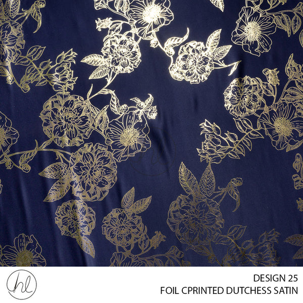 Foil Printed Dutchess (53) Navy (Design 26) (150cm) Per M