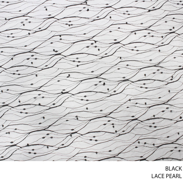 LACE PEARL FABRIC 140CM BLACK ROLL ROLL 001