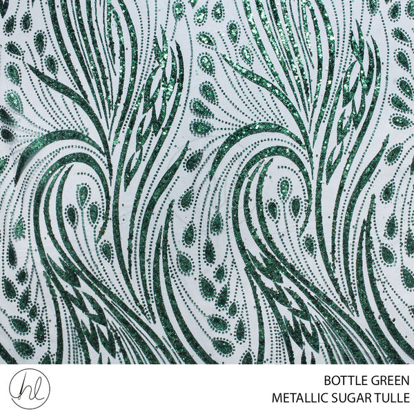 TULLE SUGAR MTLC DIAMONDS FABRIC 140CM BOTTLE GREEN ROLL ROLL 001