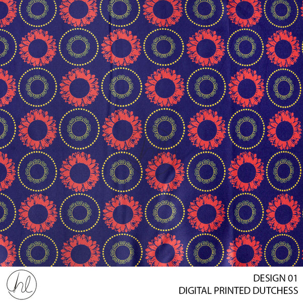 Digital Printed Dutchess Satin (55) Light Navy (Design 01) (150cm) Per M