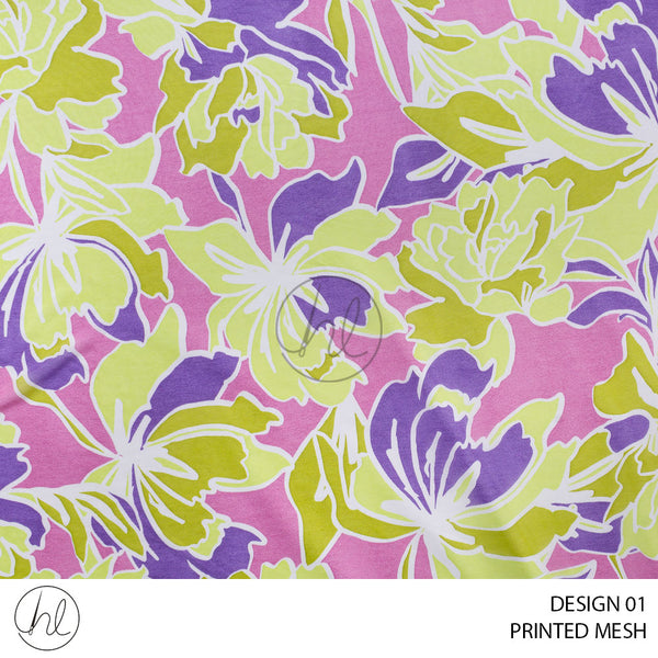 Printed Mesh (51) Lilac (Design 01) (150cm) Per M