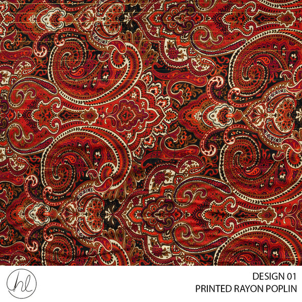 Printed Rayon Poplin (56) Red (150cm) Per M