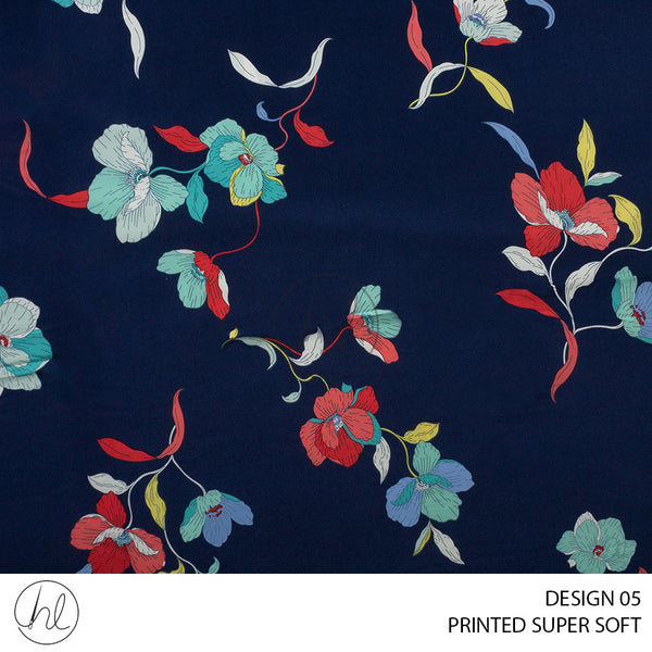 Printed Super Soft (51) Navy (Design 05) (150cm) Per M