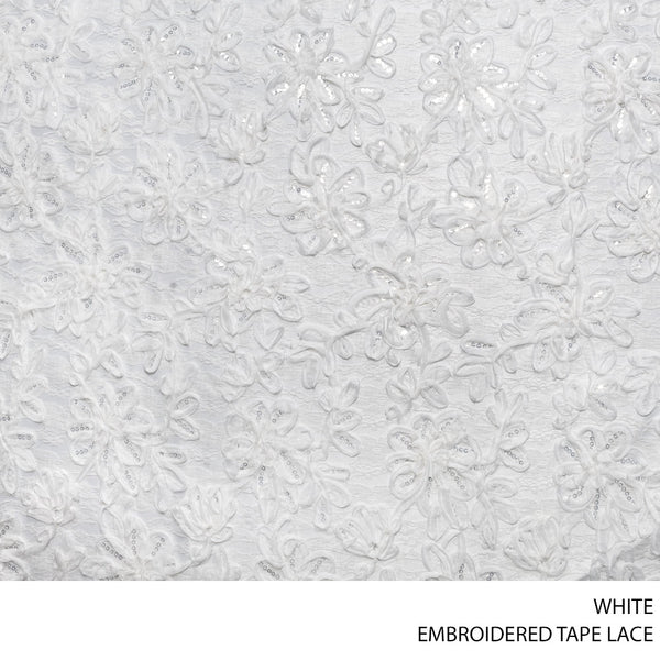 LACE TAPE EMB FABRIC 140CM WHITE ROLL ROLL 001