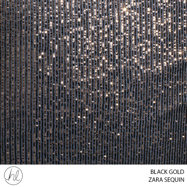 ZARA SEQUIN (55) BLACK/GOLD (140CM) PER M