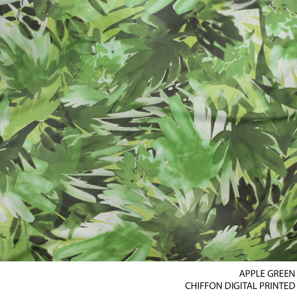 CHIFFON DIGITAL PRINTED FARBIC 150CM APPLE GREEN ROLL ROLL 001