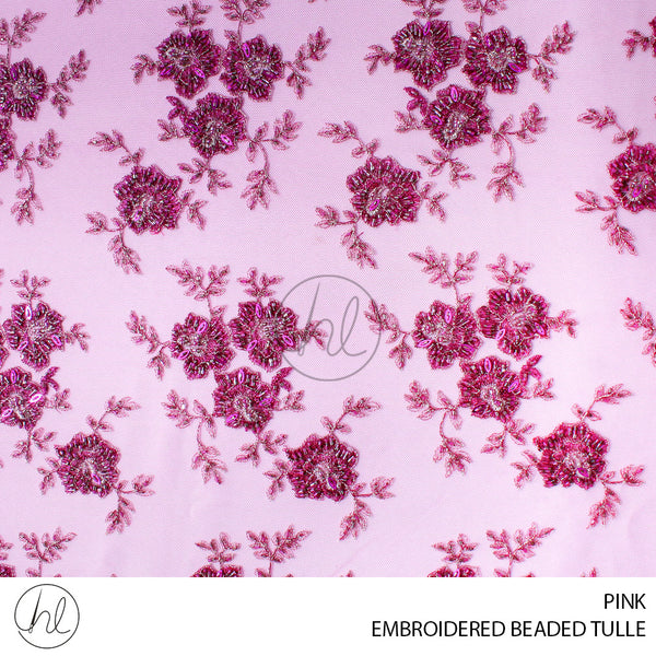 EMBROIDERED BEADED TULLE (447) PINK (130CM) PER M