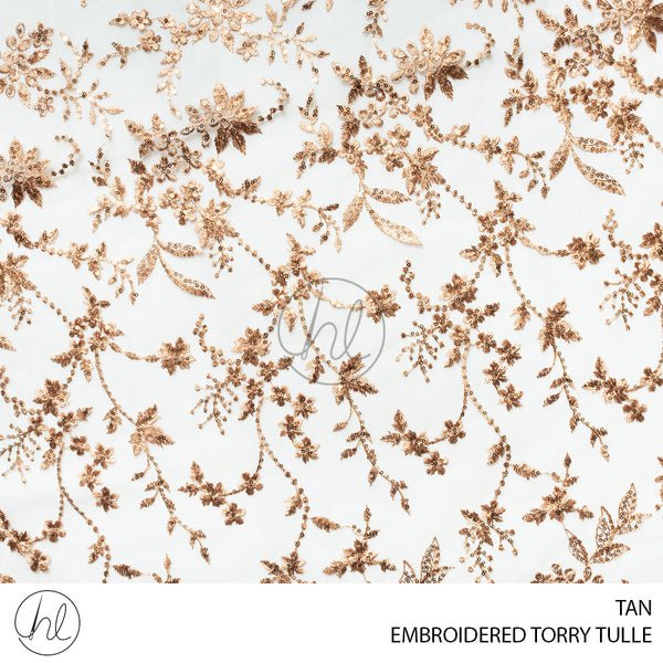 EMBROIDERED TORRY TULLE (53) TAN (130CM) PER M