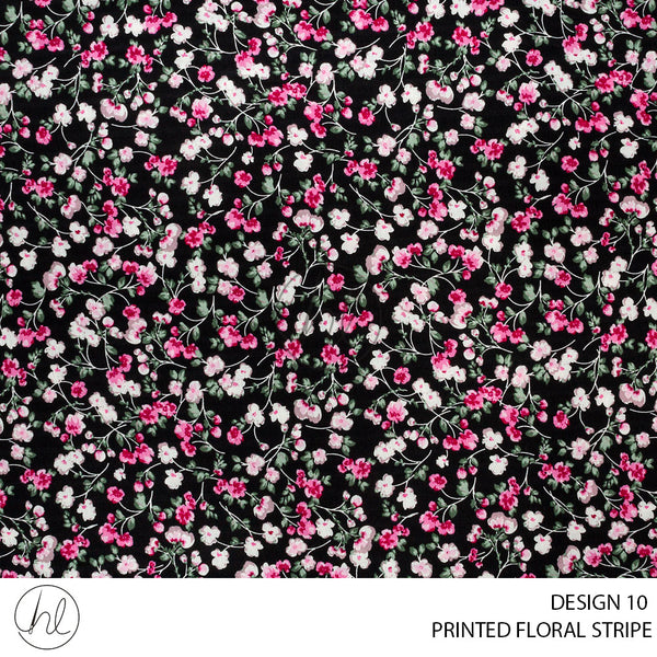 Printed Floral Stripe (51) Black (Design 10) (150cm) Per M