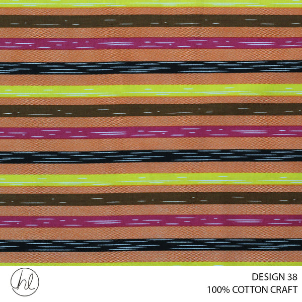 COTTON CRAFT COLOUR STRIPES PRINTED FABRIC ORANGE ROLL ROLL 001