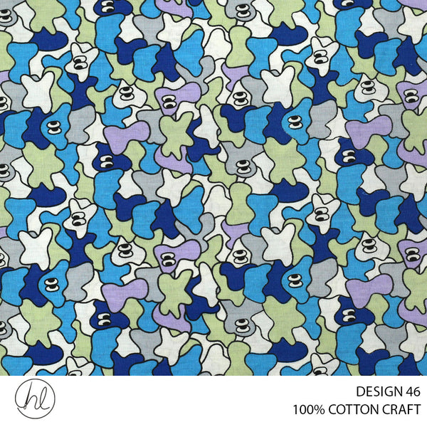 COTTON CRAFT PUZZLE EYES FABRIC BLUE ROLL ROLL 001