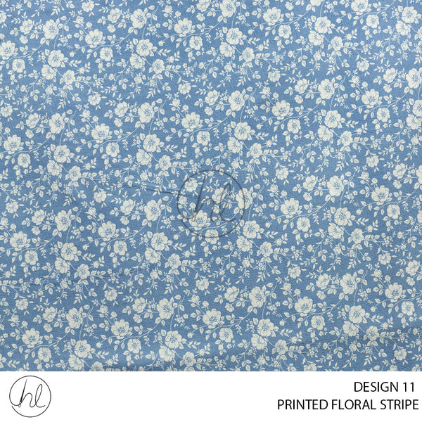 Printed Floral Stripe (51) Blue (Design 11) (150cm) Per M