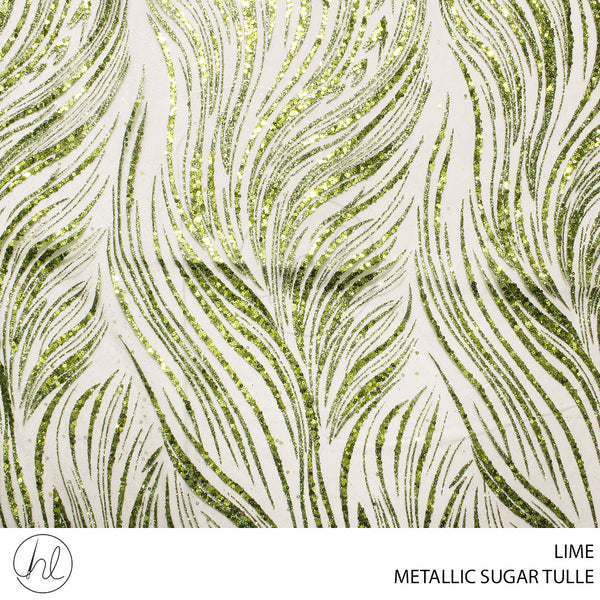 TULLE SUGAR MTLC WAVES FABRIC 140CM LIME ROLL ROLL 001