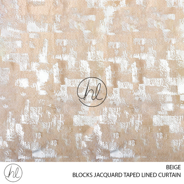 TAPED LINED JACQUARD READY-MADE CURTAIN (BLOCKS) (BEIGE) (230X218CM)