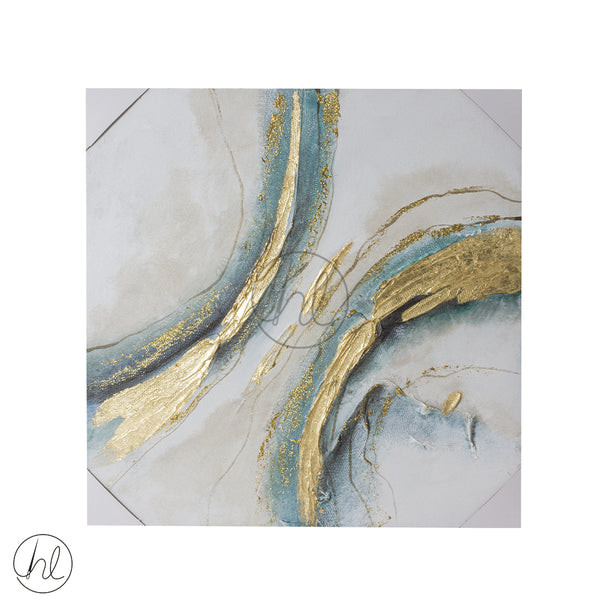 PAINTING CANVAS 550 60x60(TURQUOISE, GOLD AND WHITE )ABY-4420