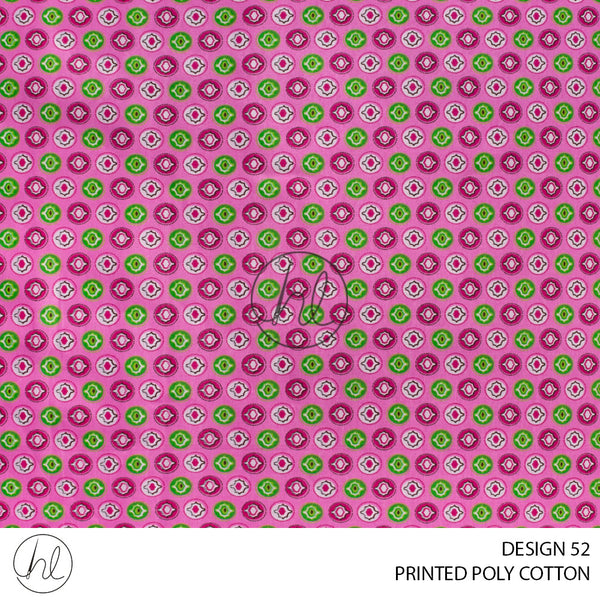 Printed Poly Cotton (56) Pink (112cm)Per M