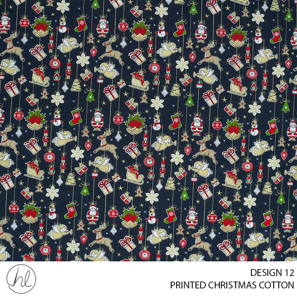 PRINTED CHRISTMAS COTTON (DESIGN 159) (51) NAVY (145CM) PER M