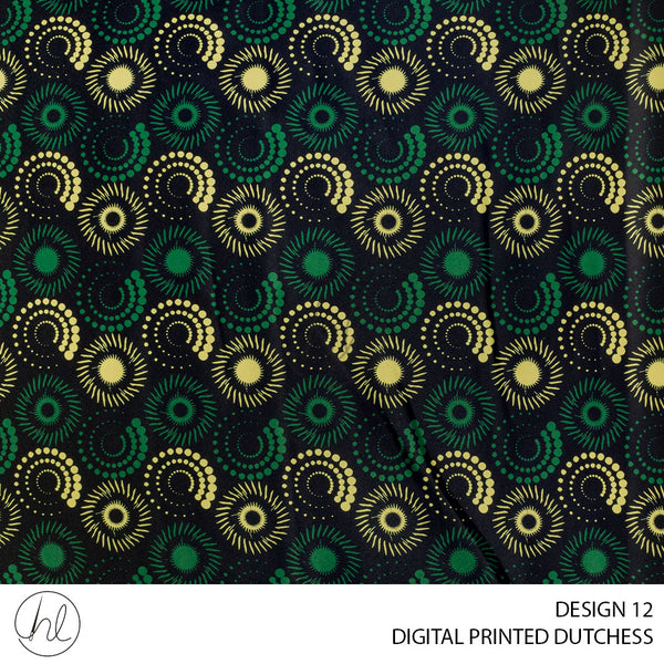 Digital Printed Dutchess Satin (55) Bottle Green (Design 12) (150cm) Per M