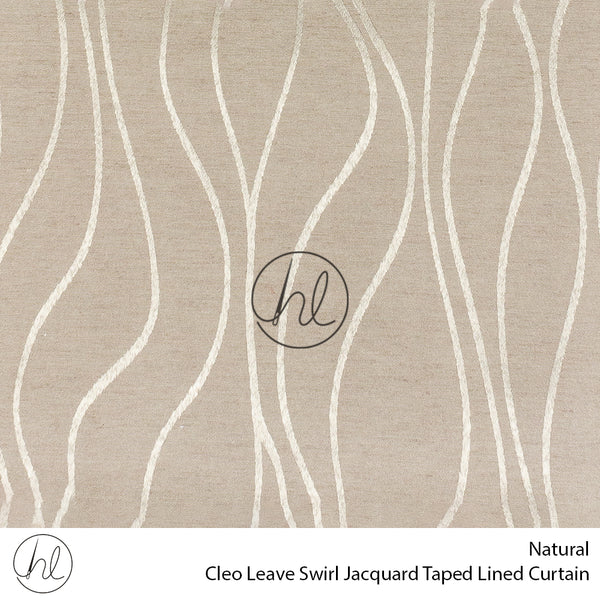 Jacquard Taped Lined Ready-Made Curtain (Cleo Leave Swirl) (Natural) (230x218cm)
