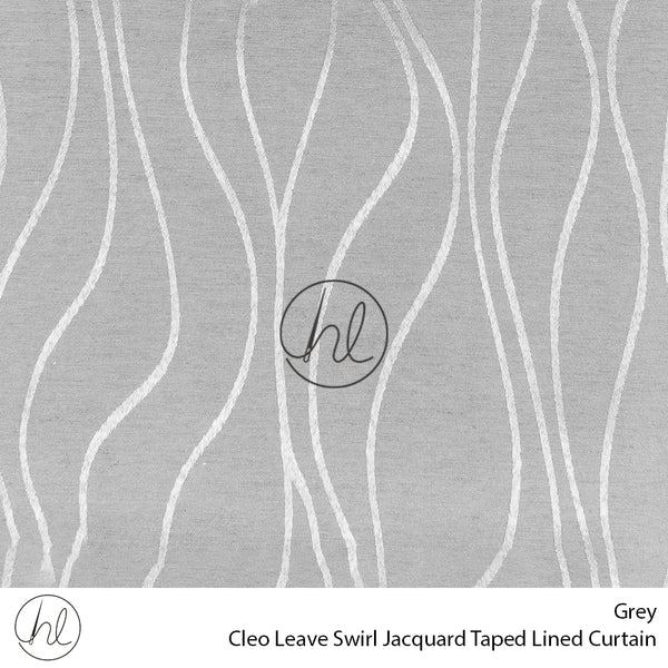 Jacquard Taped Lined Ready-Made Curtain (Cleo Leave Swirl) (Grey) (230x218cm)