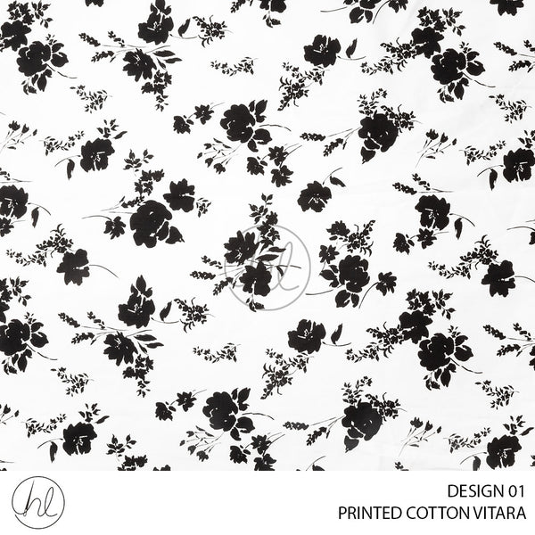 Printed Cotton Vitara (51) White (Design 01) (150cm) Per M