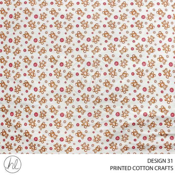 COTTON CRAFT BOLLY BEARS PRINTED FABRIC BEIGE ROLL ROLL 001