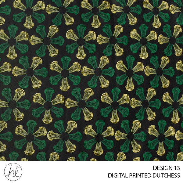 Digital Printed Dutchess Satin (55) Bottle Green (Design 13) (150cm) Per M