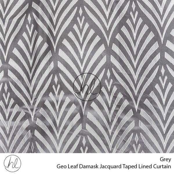 Jacquard Taped Lined Ready-Made Curtain (Geo Leave Damask) (Grey) (230x218cm)