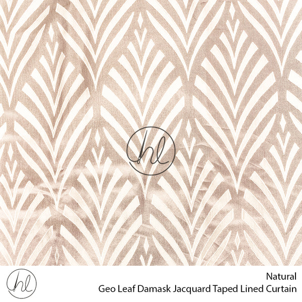 Jacquard Taped Lined Ready-Made Curtain (Geo Leave Damask) (Natural) (230x218cm)