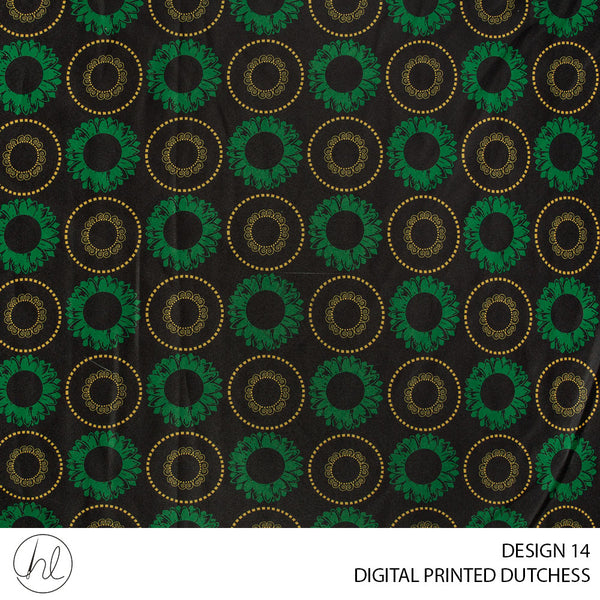 Digital Printed Dutchess Satin (55) Bottle Green (Design 14) (150cm) Per M