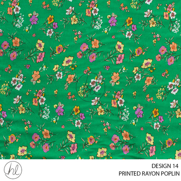 Printed rayon Poplin (51) Green (Design 14) (145cm) Per M