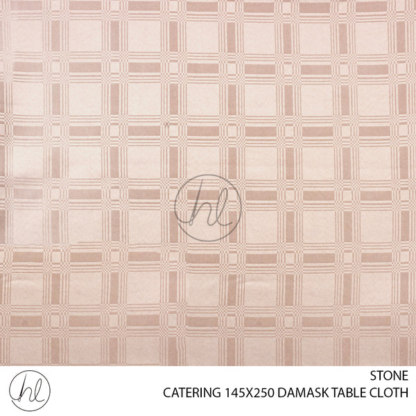 RECTANGLE DAMASK CATERING MINI MATT TABLE CLOTH (STONE) (145X250)