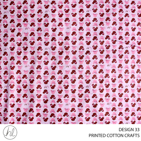 COTTON CRAFT MICKEY HEADS PRINTED FABRIC PINK ROLL ROLL 001