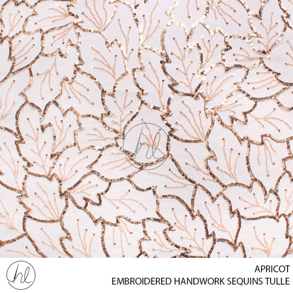EMBROIDERED HANDWORK SEQUINS TULLE (55) APRICOT (140CM) PER M