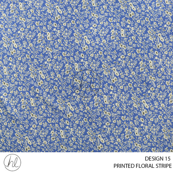 Printed Floral Stripe (51) Blue (Design 15) (150cm) Per M