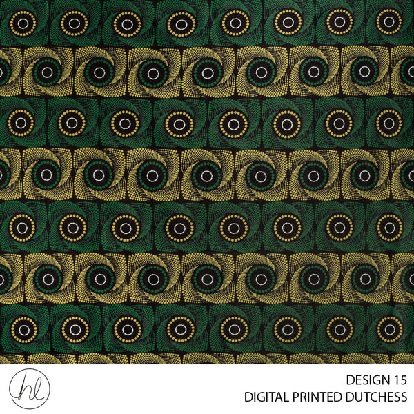 Digital Printed Dutchess Satin (55) Bottle Green (Design 15) (150cm) Per M