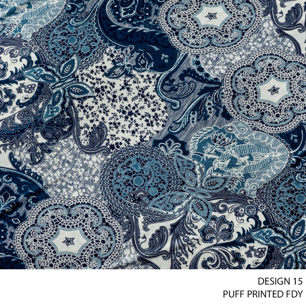 FDY PRT PUFF FABRIC 150CM PETROL ROLL ROLL 002