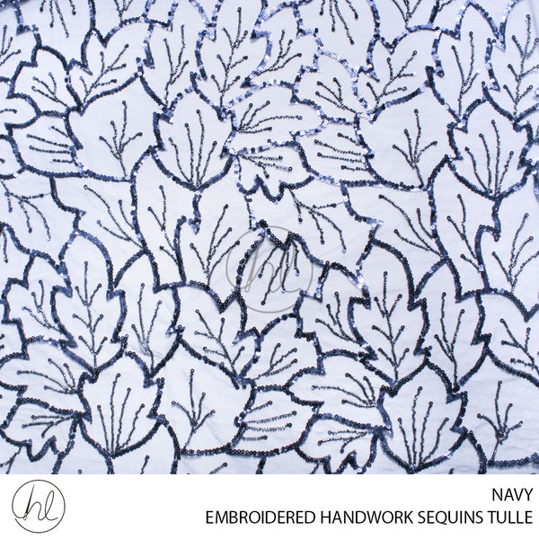 EMBROIDERED HANDWORK SEQUINS TULLE (55) NAVY (140CM) PER M