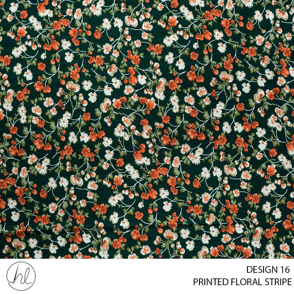 Printed Floral Stripe (51) Emerald (Design 16) (150cm) Per M