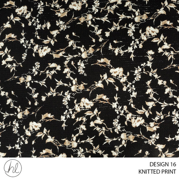 Knitted Print (51) Black (Design 16) (150cm) Per M