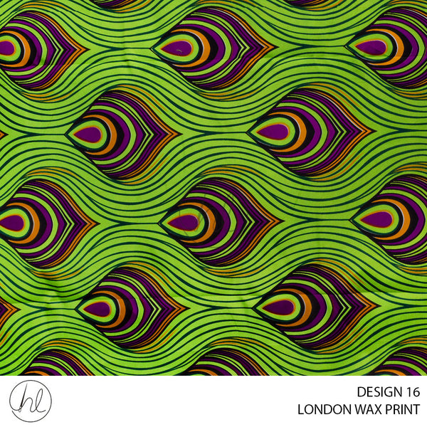 London Wax Print (55) Lime (Design 16) (110cm) Per M