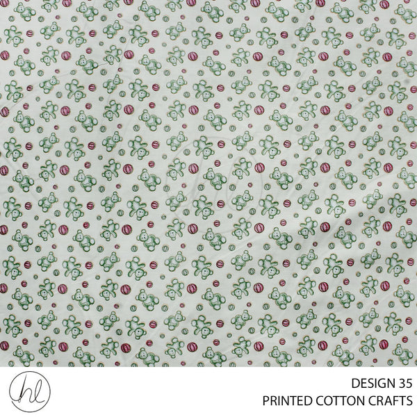 COTTON CRAFT BOLLY PRINTED FABRIC BEARS GREEN ROLL ROLL 001