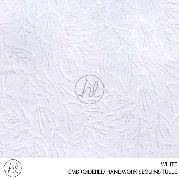 EMBROIDERED HANDWORK SEQUINS TULLE (55) WHITE (140CM) PER M