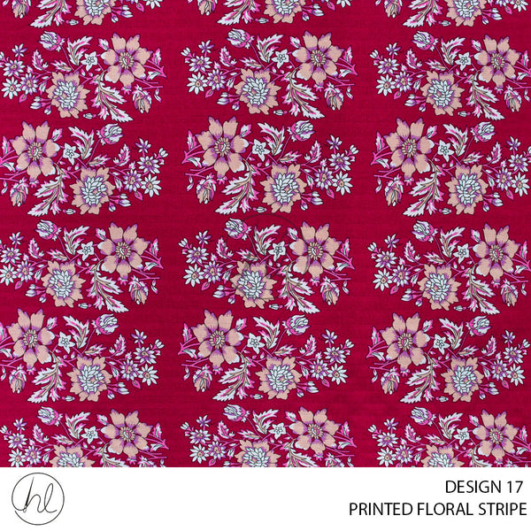 Printed Floral Stripe (51) Red (Design 17) (150cm) Per M