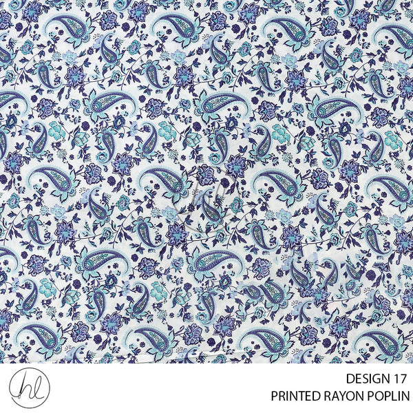 Printed rayon Poplin (51) Blue (Design 17) (145cm) Per M