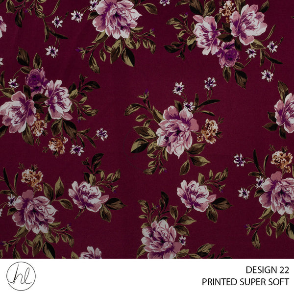 Printed Super Soft (51) Wine (Design 22) (150cm) Per M